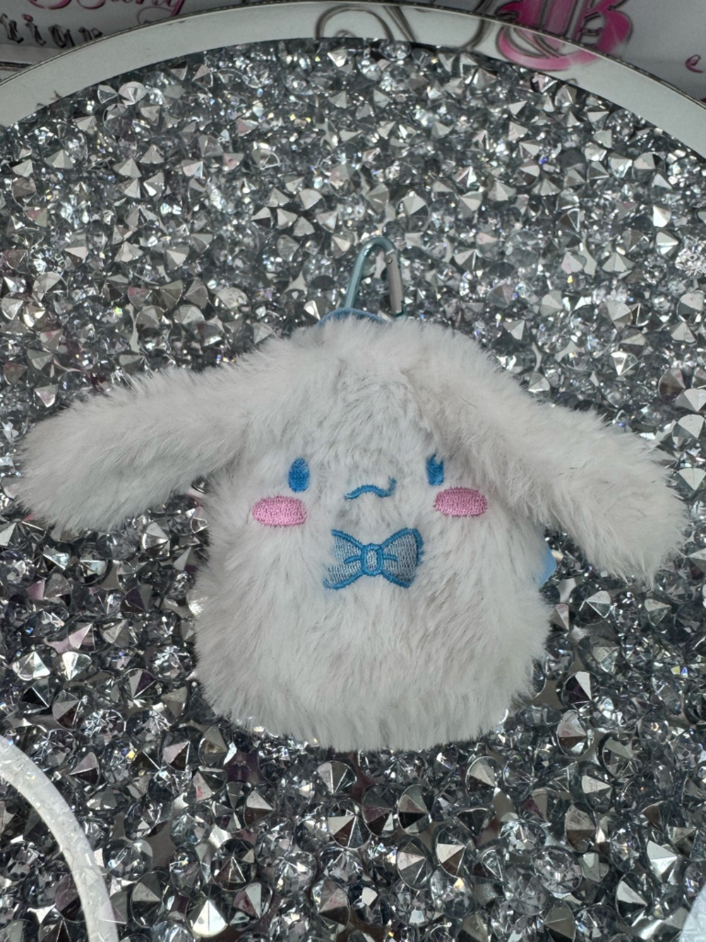 Hello kitty mini backpack bag cinnamon roll Plush Bunny Keychain with Blue Bow